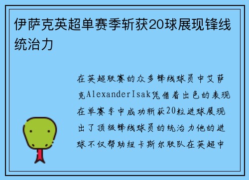 伊萨克英超单赛季斩获20球展现锋线统治力 伊萨克英超单赛季斩获20球展现锋线统治力